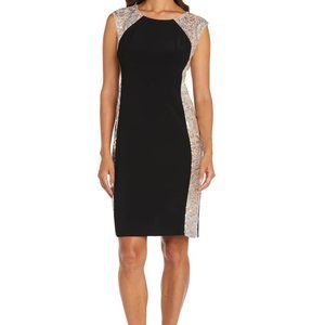 R&M RICHARDS - Beaded Side Navy/Nude Sheath Cocktail Dress - 8P